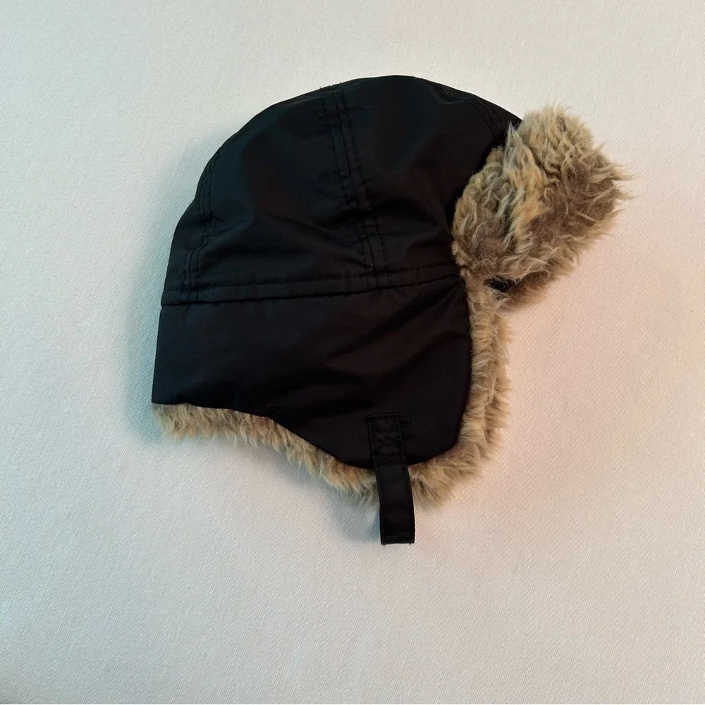 H&M 3T Black Faux Fur Fleece Winter Trapper Hat & Black 3M Thinsulate Mittens